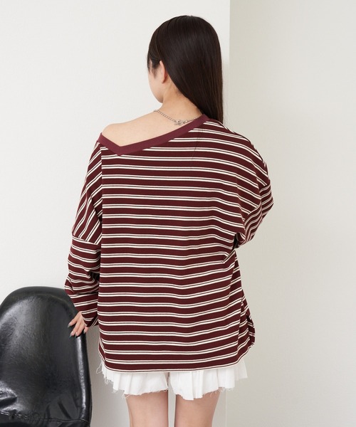 RAY CASSIN（レイカズン）の「マルチボーダーオフショルTシャツ　/　ルーズTシャツ（Tシャツ/カットソー・レディース・グレー系その他2/ホワイト系その他2/ボルドー/ネイビー・FREE）」の9枚目の写真