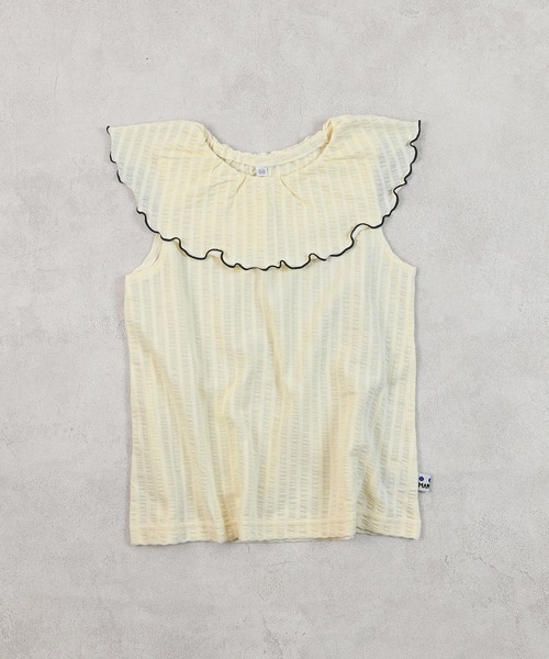 MARKEY'S（マーキーズ）の「ニットサッカーフリルカラーノースリーブカットソー（Tシャツ/カットソー・キッズ・ライトブルー/オフホワイト/ピンク/イエロー・130/140/90/100/110/120/80）」の2枚目の写真