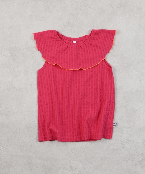 MARKEY'S（マーキーズ）の「ニットサッカーフリルカラーノースリーブカットソー（Tシャツ/カットソー・キッズ・ライトブルー/オフホワイト/ピンク/イエロー・130/140/90/100/110/120/80）」の4枚目の写真