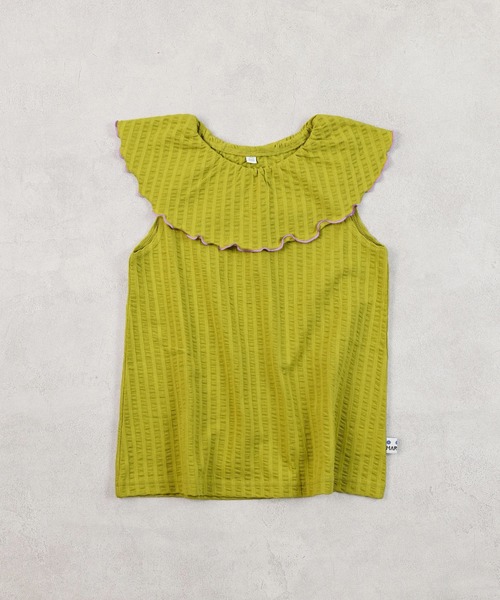 MARKEY'S（マーキーズ）の「ニットサッカーフリルカラーノースリーブカットソー（Tシャツ/カットソー・キッズ・ライトブルー/オフホワイト/ピンク/イエロー・130/140/90/100/110/120/80）」の3枚目の写真