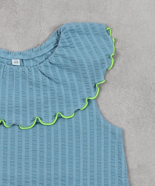 MARKEY'S（マーキーズ）の「ニットサッカーフリルカラーノースリーブカットソー（Tシャツ/カットソー・キッズ・ライトブルー/オフホワイト/ピンク/イエロー・130/140/90/100/110/120/80）」の7枚目の写真