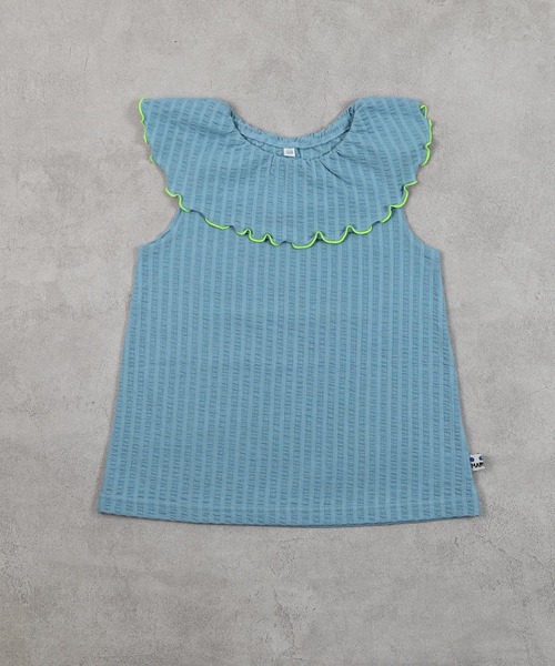 MARKEY'S（マーキーズ）の「ニットサッカーフリルカラーノースリーブカットソー（Tシャツ/カットソー・キッズ・ライトブルー/オフホワイト/ピンク/イエロー・130/140/90/100/110/120/80）」の5枚目の写真