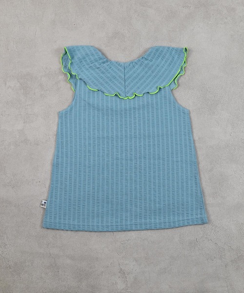 MARKEY'S（マーキーズ）の「ニットサッカーフリルカラーノースリーブカットソー（Tシャツ/カットソー・キッズ・ライトブルー/オフホワイト/ピンク/イエロー・130/140/90/100/110/120/80）」の6枚目の写真