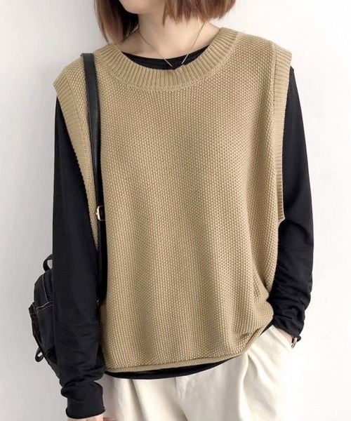 Miniministore(ミニミニストア)の「ニットベスト レディースチョッキ 重ね着(ベスト・レディース・チャコールグレー/アイボリー/ブラック/ライトベージュ/ベージュ/ダークブラウン・FREE)」の5枚目の写真