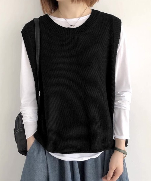 Miniministore(ミニミニストア)の「ニットベスト レディースチョッキ 重ね着(ベスト・レディース・チャコールグレー/アイボリー/ブラック/ライトベージュ/ベージュ/ダークブラウン・FREE)」の3枚目の写真