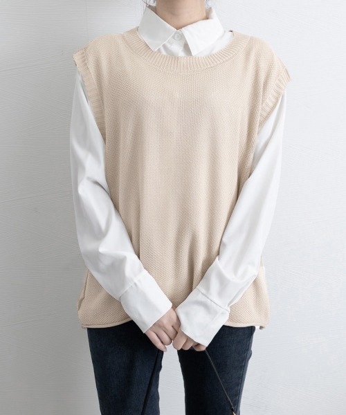 Miniministore(ミニミニストア)の「ニットベスト レディースチョッキ 重ね着(ベスト・レディース・チャコールグレー/アイボリー/ブラック/ライトベージュ/ベージュ/ダークブラウン・FREE)」の20枚目の写真