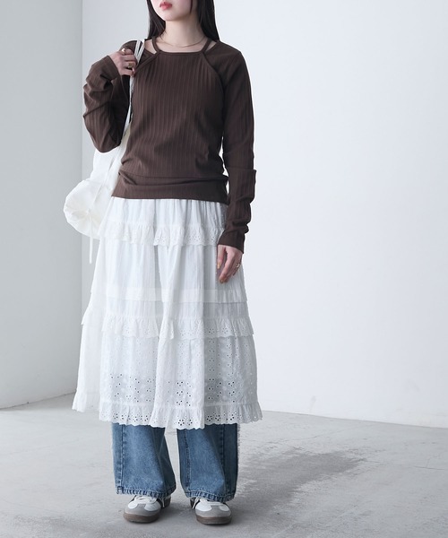 forksy.】コットン レースフリル ティアードスカート forksy.│MONO