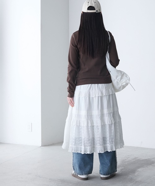 forksy.】コットン レースフリル ティアードスカート（スカート