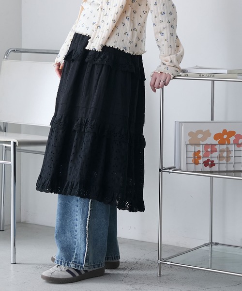 forksy.】コットン レースフリル ティアードスカート forksy.│MONO