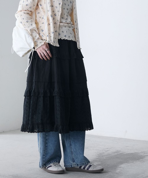 forksy.】コットン レースフリル ティアードスカート forksy.│MONO