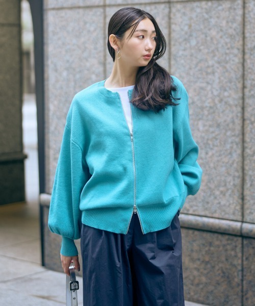 ニット セーター トールサイズ レディース 高身長 ダブルファスナー カーディガン Essenave 制服 オフィス 産前 産後 M〜L ニッセン nissen ニッセン ニット セーター トールサイズ レディース 高身長