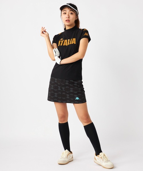 tシャツ 「Kappa GOLF」オミニロゴ プリント　半袖モックネック レディース セール】【Kappa GOLF】オミニロゴ プリント 半袖モックネック