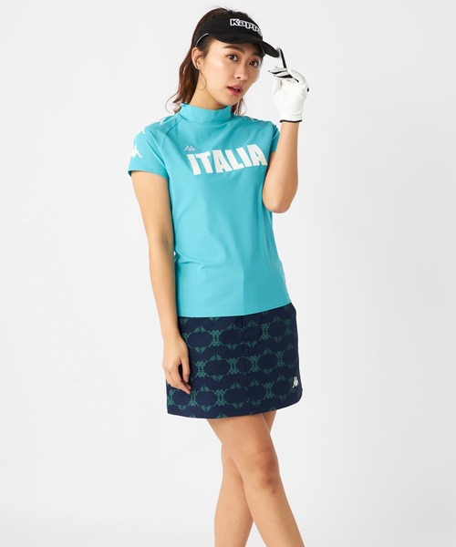 tシャツ 「Kappa GOLF」オミニロゴ プリント　半袖モックネック レディース セール】【Kappa GOLF】オミニロゴ プリント 半袖モックネック