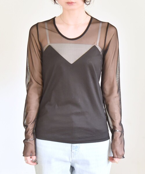quaranciel(カランシエル)の「quaranciel:〈手洗い可能〉ベアデザイン チュール カットソー(Tシャツ/カットソー・レディース・ライトグレー/ブラック/オフホワイト・ONE SIZE)」の4枚目の写真