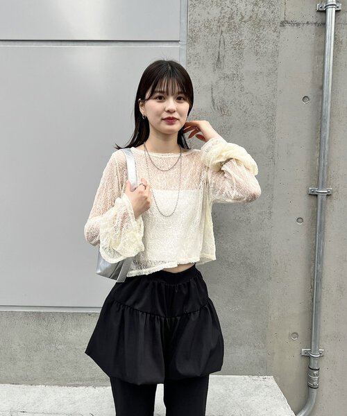 mline（エムライン）の「[mline]袖フリルレースプルオーバー（Tシャツ/カットソー・レディース・アイボリー/ブラック・FREE）」の9枚目の写真