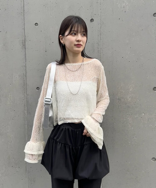 mline（エムライン）の「[mline]袖フリルレースプルオーバー（Tシャツ/カットソー・レディース・アイボリー/ブラック・FREE）」の10枚目の写真