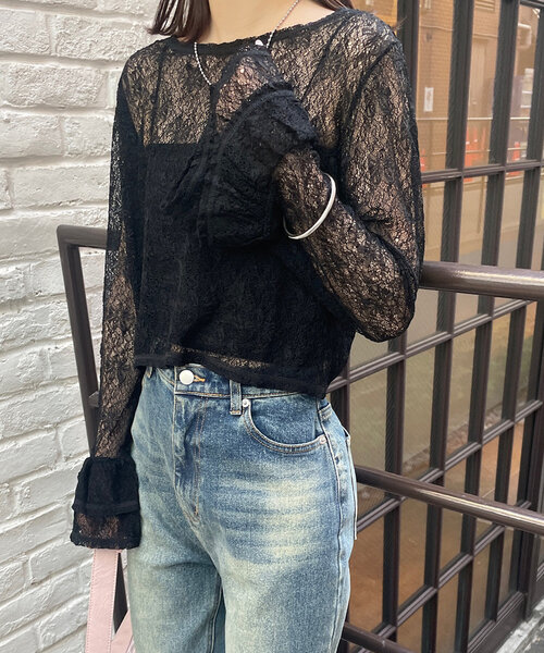 mline（エムライン）の「[mline]袖フリルレースプルオーバー（Tシャツ/カットソー・レディース・アイボリー/ブラック・FREE）」の12枚目の写真