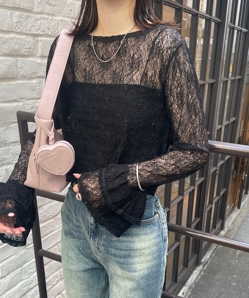 mline（エムライン）の「[mline]袖フリルレースプルオーバー（Tシャツ/カットソー・レディース・アイボリー/ブラック・FREE）」の14枚目の写真