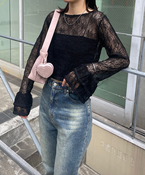 mline（エムライン）の「[mline]袖フリルレースプルオーバー（Tシャツ/カットソー・レディース・アイボリー/ブラック・FREE）」の15枚目の写真