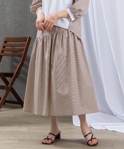 値下げセール中　Picone ストライプスカート セール】ストライプギャザースカート（スカート）｜STUDIO PICONE