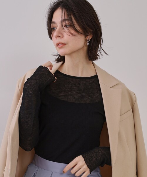 OPAQUE.CLIP（オペークドットクリップ）の「シアーリブカットソー【洗濯機洗い可】（Tシャツ/カットソー・レディース・ブラック/ピンク/チャコールグレー/ホワイト・00）」の3枚目の写真