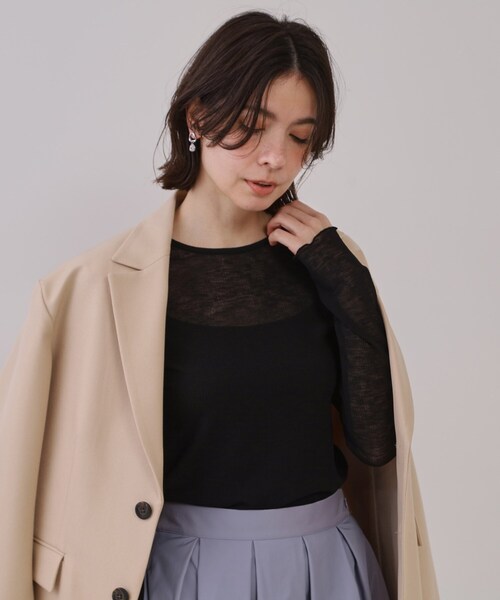 OPAQUE.CLIP（オペークドットクリップ）の「シアーリブカットソー【洗濯機洗い可】（Tシャツ/カットソー・レディース・ブラック/ピンク/チャコールグレー/ホワイト・00）」の10枚目の写真