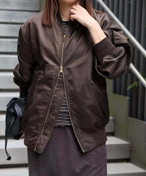 JOURNAL STANDARD（ジャーナルスタンダード）の「《追加》【洗える】ダブルジップMA-1（MA-1・レディース・ブラック/ブラウン/グレー・FREE）」の4枚目の写真