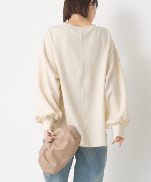 OMNES(オムネス)の「カットジョーゼットロゴプリントボリューム袖プルオーバー(Tシャツ/カットソー・レディース・ライトグレー/ブラック/アイボリー・FREE)」の5枚目の写真
