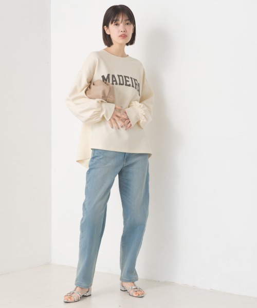 OMNES(オムネス)の「カットジョーゼットロゴプリントボリューム袖プルオーバー(Tシャツ/カットソー・レディース・ライトグレー/ブラック/アイボリー・FREE)」の4枚目の写真