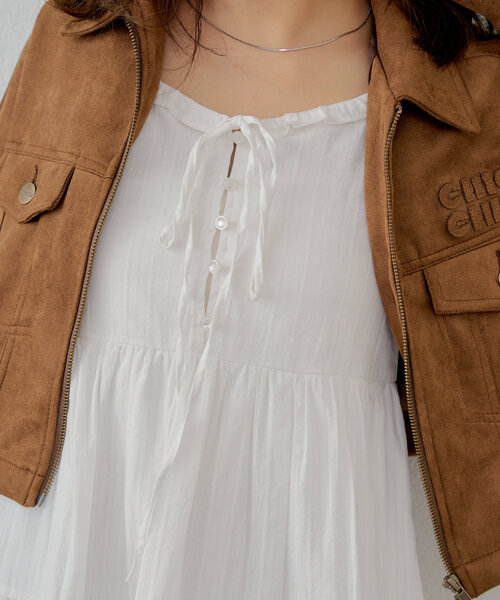 Chico（チコ）の「コットンレースフリルキャミワンピース（ワンピース・レディース・ブラック/ホワイト/ブルー・FREE）」の4枚目の写真