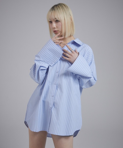 ENVYM（アンビー）の「ビックカフスオーバーサイズシャツ（シャツ/ブラウス・レディース・ブルー系その他/ブルー/ホワイト・FREE）」の4枚目の写真