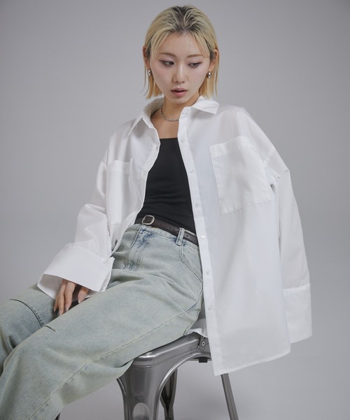 ENVYM（アンビー）の「ビックカフスオーバーサイズシャツ（シャツ/ブラウス・レディース・ブルー系その他/ブルー/ホワイト・FREE）」の16枚目の写真