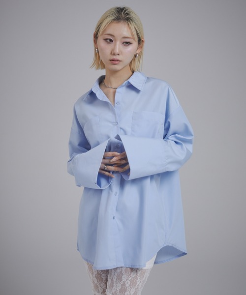 ENVYM（アンビー）の「ビックカフスオーバーサイズシャツ（シャツ/ブラウス・レディース・ブルー系その他/ブルー/ホワイト・FREE）」の10枚目の写真