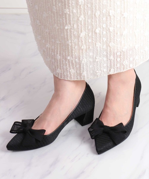 @【美品】DIANA ダイアナ メッシュ リボン パンプス 22 セール】メッシュリボン ポインテッドトゥパンプス（パンプス