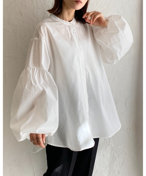 【新品】scyeサイ ノーカラーブラウス ブザムシャツ バルーンスリーブ Si-Si-Si スースースー コットン バルーンスリーブ ブラウス “BALLOON