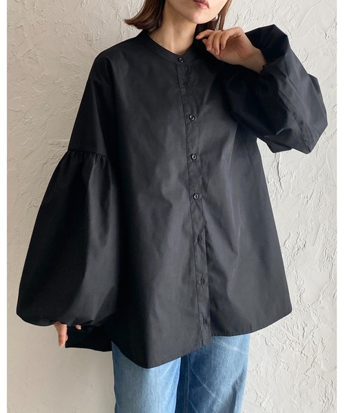 She's Closet（シーズクローゼット）の「スタンドカラー裾フレアバルーンスリーブボリューム袖ブラウス（シャツ/ブラウス・レディース・グレイッシュベージュ/ブラック/ホワイト・FREE）」の18枚目の写真