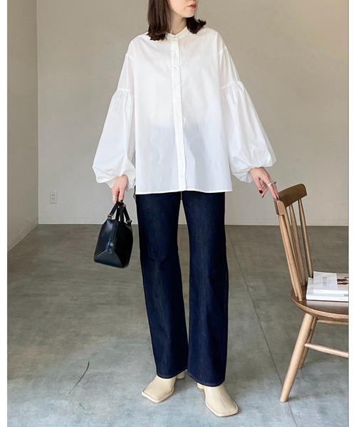 She's Closet（シーズクローゼット）の「スタンドカラー裾フレアバルーンスリーブボリューム袖ブラウス（シャツ/ブラウス・レディース・グレイッシュベージュ/ブラック/ホワイト・FREE）」の20枚目の写真