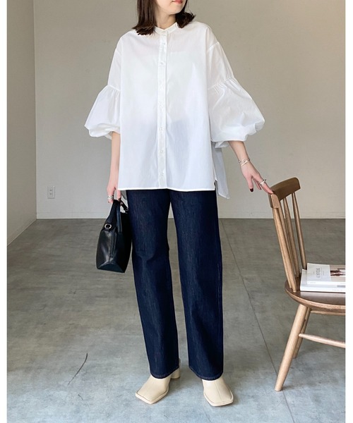 She's Closet（シーズクローゼット）の「スタンドカラー裾フレアバルーンスリーブボリューム袖ブラウス（シャツ/ブラウス・レディース・グレイッシュベージュ/ブラック/ホワイト・FREE）」の21枚目の写真
