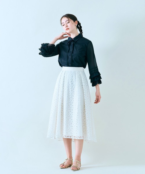 Audie a Muses オーディアミューズ フラワーモチーフスカート 白38 セール】【セットアップ】プチフラワー刺繍スカート（スカート