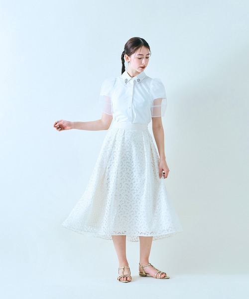 Audie a Muses オーディアミューズ フラワーモチーフスカート 白38 セール】【セットアップ】プチフラワー刺繍スカート（スカート