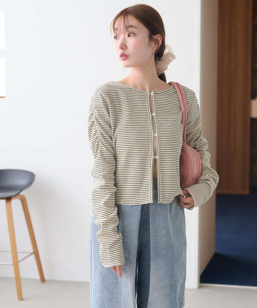 【限定品】 セール】【初夏まで着れる/前後2WAY】サーマルパフカーディガン トップス