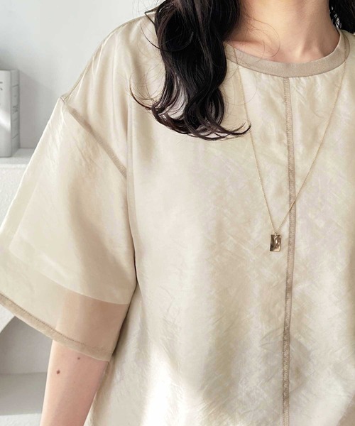 GeeRA(ジーラ)の「オーガンジーレイヤード半袖Tシャツ(Tシャツ/カットソー・レディース・サンドグレー/オフホワイト/ブラック・LARGE/X-LARGE/MEDIUM)」の4枚目の写真