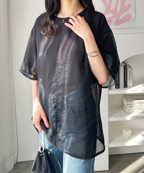 GeeRA(ジーラ)の「オーガンジーレイヤード半袖Tシャツ(Tシャツ/カットソー・レディース・サンドグレー/オフホワイト/ブラック・LARGE/X-LARGE/MEDIUM)」の9枚目の写真