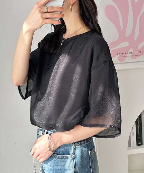 GeeRA(ジーラ)の「オーガンジーレイヤード半袖Tシャツ(Tシャツ/カットソー・レディース・サンドグレー/オフホワイト/ブラック・LARGE/X-LARGE/MEDIUM)」の11枚目の写真
