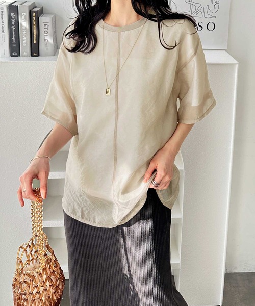 GeeRA(ジーラ)の「オーガンジーレイヤード半袖Tシャツ(Tシャツ/カットソー・レディース・サンドグレー/オフホワイト/ブラック・LARGE/X-LARGE/MEDIUM)」の14枚目の写真