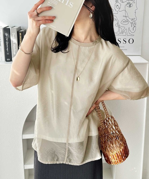 GeeRA(ジーラ)の「オーガンジーレイヤード半袖Tシャツ(Tシャツ/カットソー・レディース・サンドグレー/オフホワイト/ブラック・LARGE/X-LARGE/MEDIUM)」の19枚目の写真