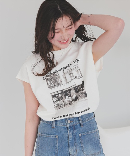 titivate(ティティベイト)の「フレンチスリーブピグメントフォトプリントTシャツ(Tシャツ/カットソー・レディース・ブラック系その他/オフホワイト・M/L)」の4枚目の写真