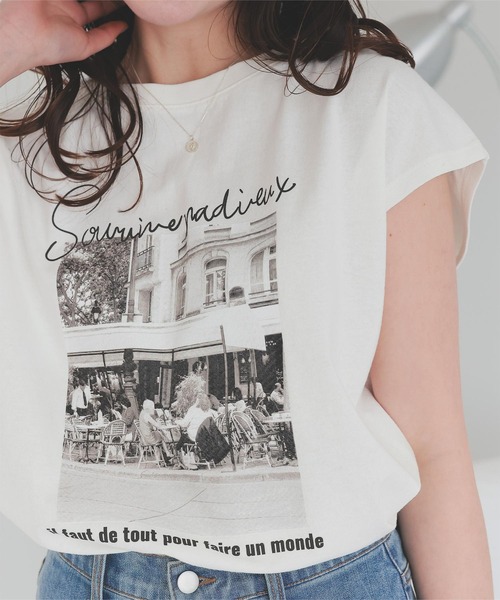 titivate(ティティベイト)の「フレンチスリーブピグメントフォトプリントTシャツ(Tシャツ/カットソー・レディース・ブラック系その他/オフホワイト・M/L)」の5枚目の写真