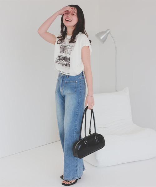 titivate(ティティベイト)の「フレンチスリーブピグメントフォトプリントTシャツ(Tシャツ/カットソー・レディース・ブラック系その他/オフホワイト・M/L)」の7枚目の写真