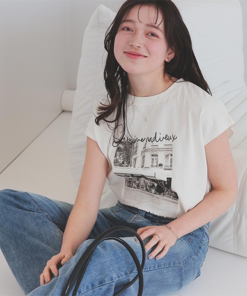 titivate(ティティベイト)の「フレンチスリーブピグメントフォトプリントTシャツ(Tシャツ/カットソー・レディース・ブラック系その他/オフホワイト・M/L)」の8枚目の写真